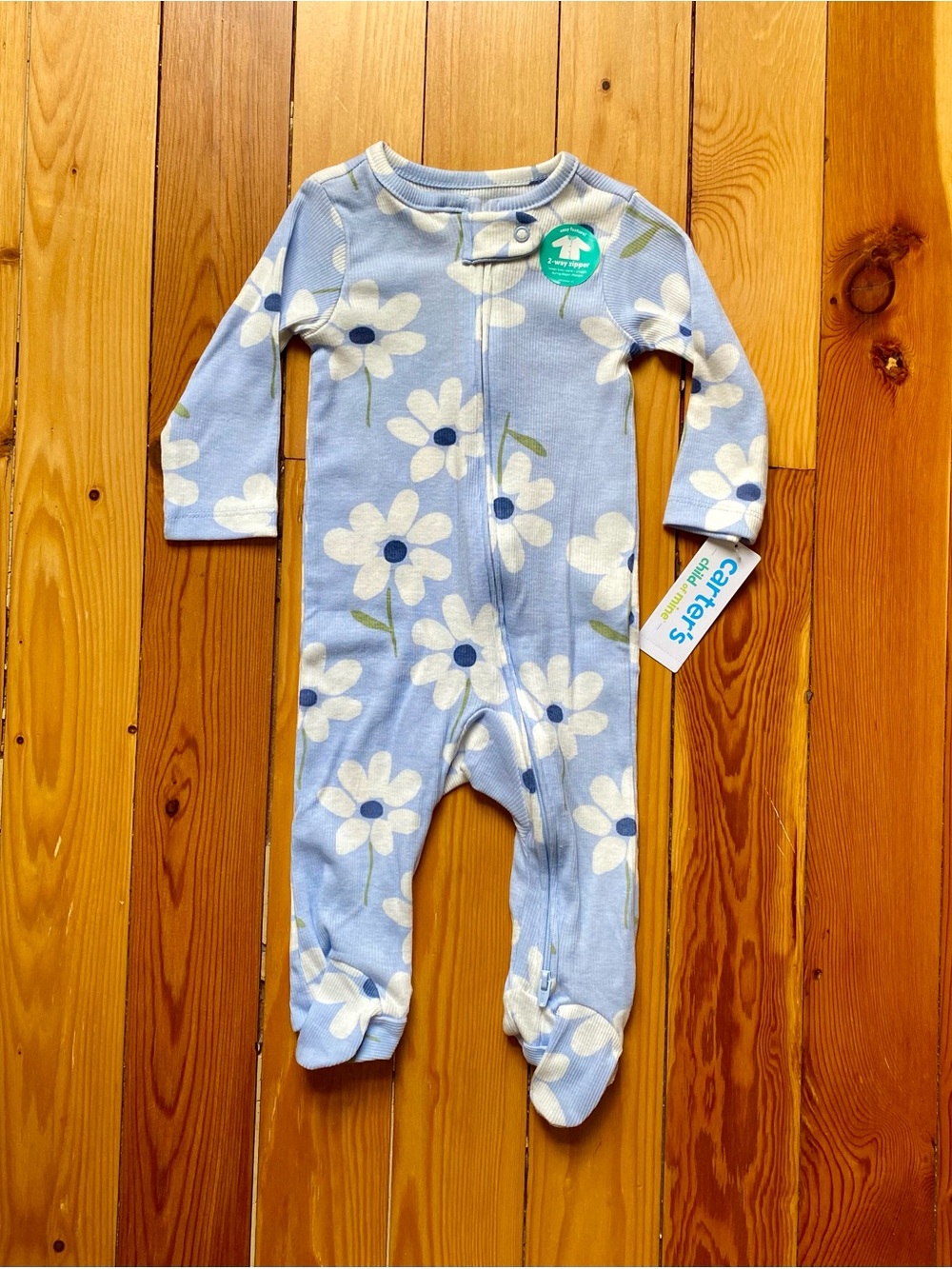 NWT Carter’s Blue Floral Footed Bodysuit/Pajamas Size 3-6 Months